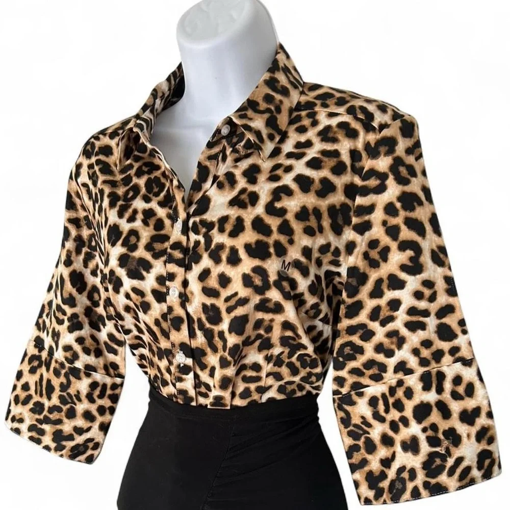 Rockabilly Shabby Chic Mobwife New York & Company Leopard Print Shirt - Picture 3 of 8